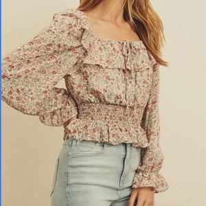 Poppy field square neck ruffled blouse